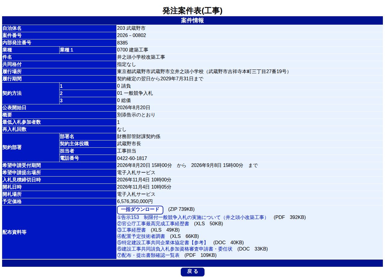 公告詳細ページの保存時点のスクリーンショット