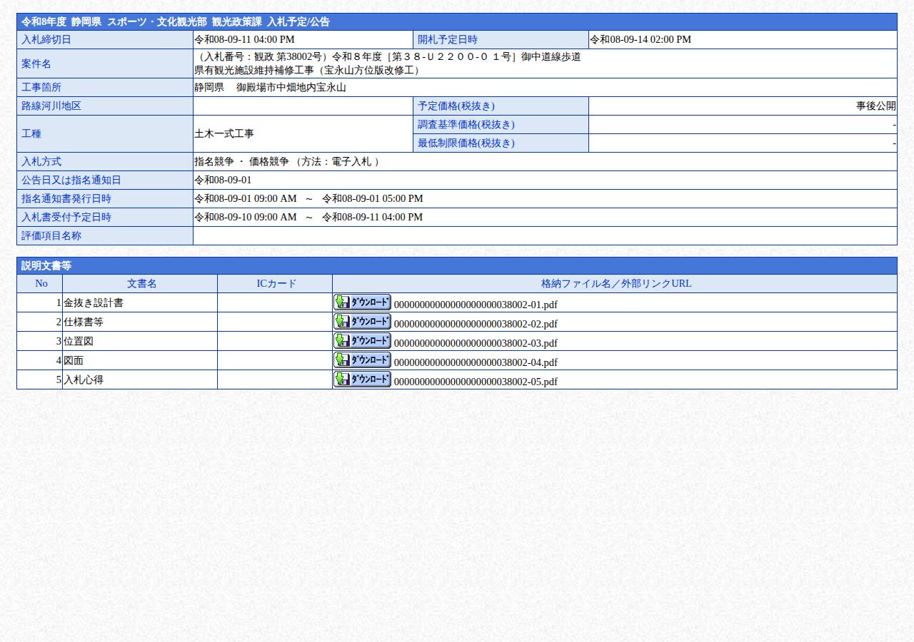 公告詳細ページの保存時点のスクリーンショット