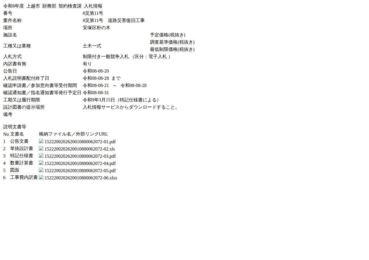 公告詳細ページの保存時点のスクリーンショット