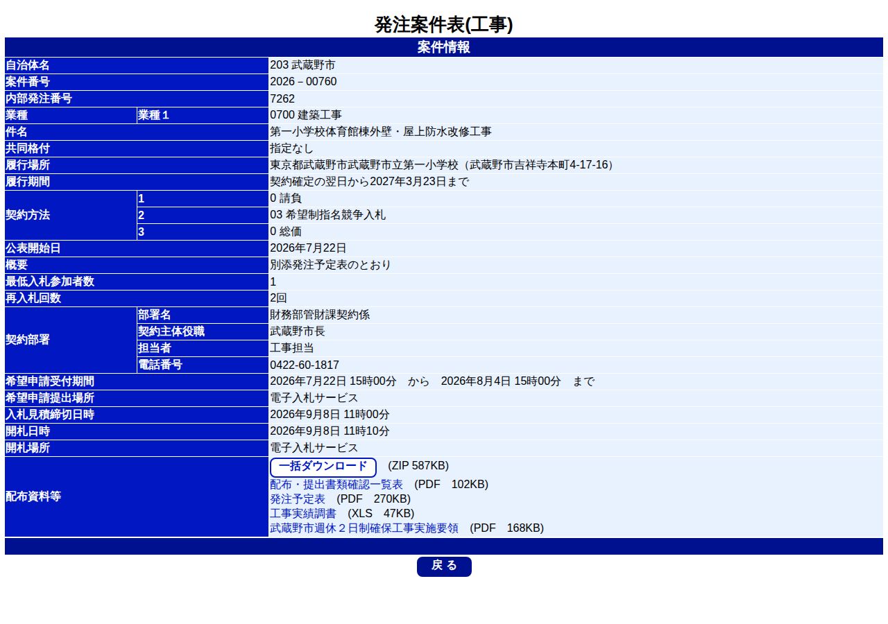 公告詳細ページの保存時点のスクリーンショット