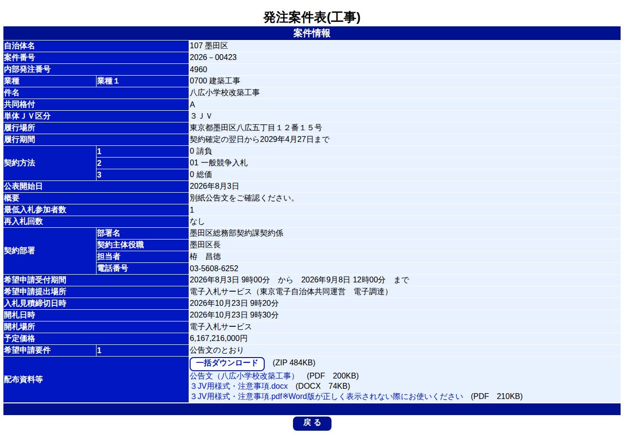 公告詳細ページの保存時点のスクリーンショット