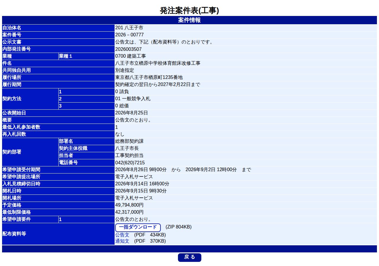 公告詳細ページの保存時点のスクリーンショット