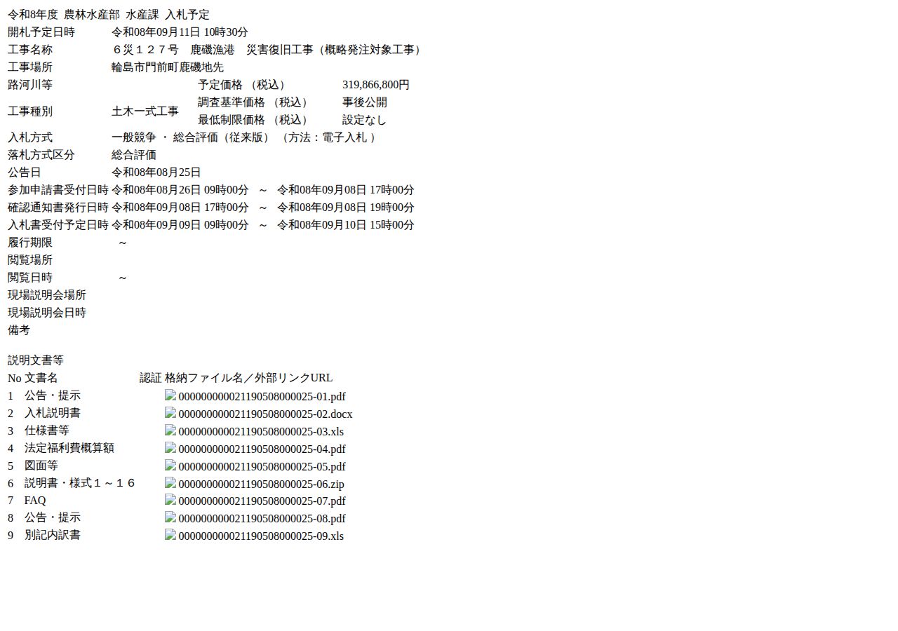 公告詳細ページの保存時点のスクリーンショット