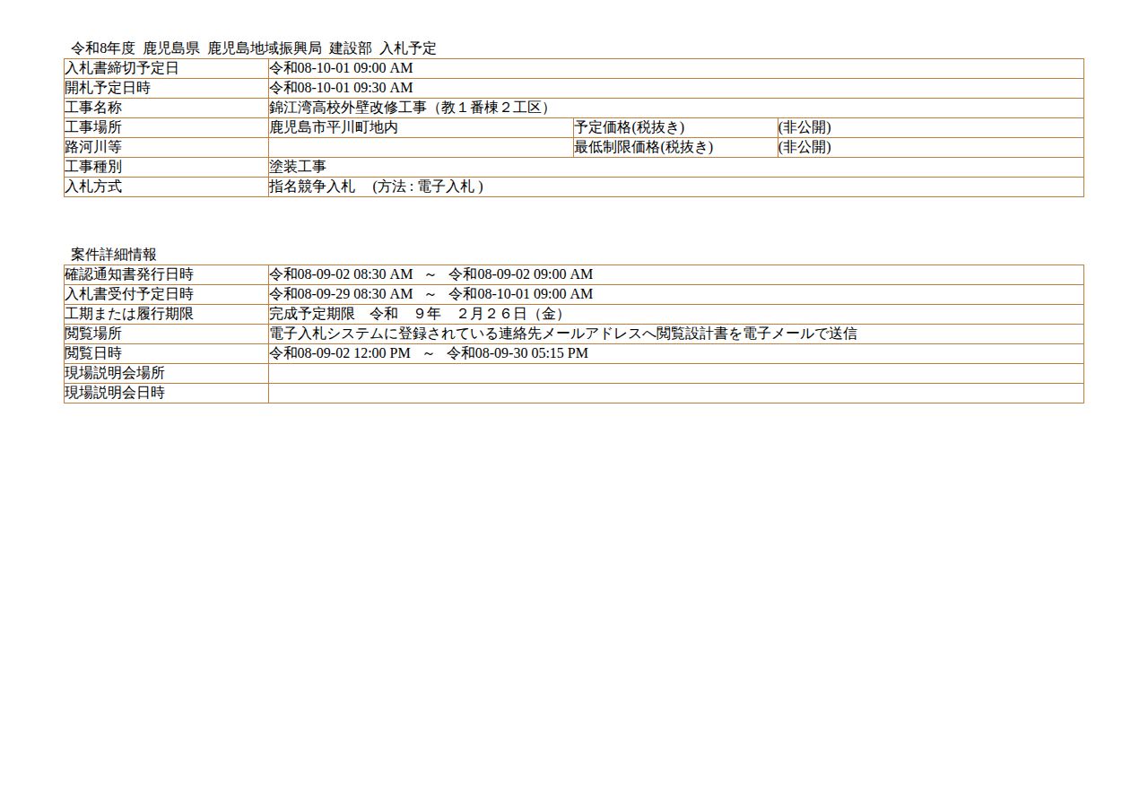 公告詳細ページの保存時点のスクリーンショット