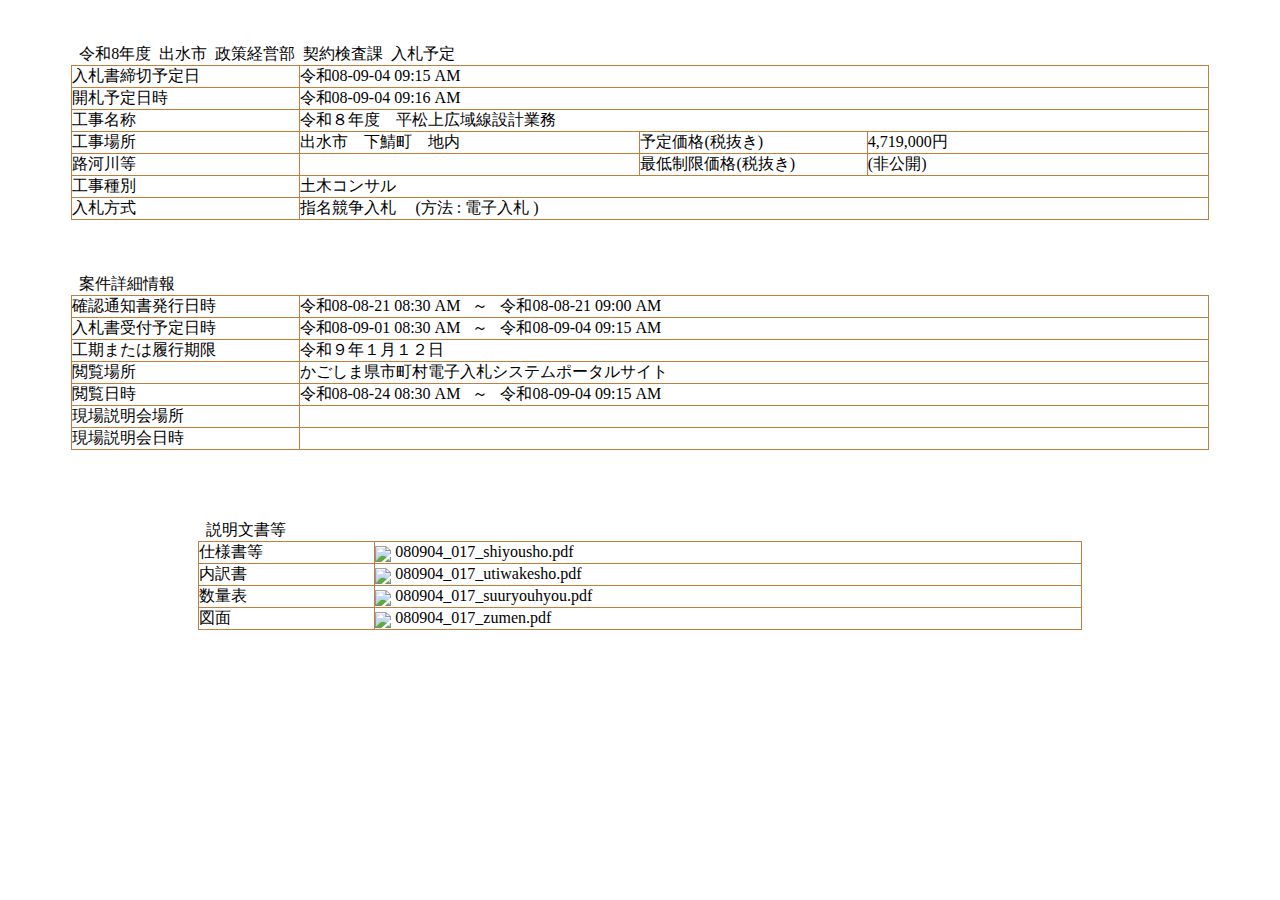 公告詳細ページの保存時点のスクリーンショット