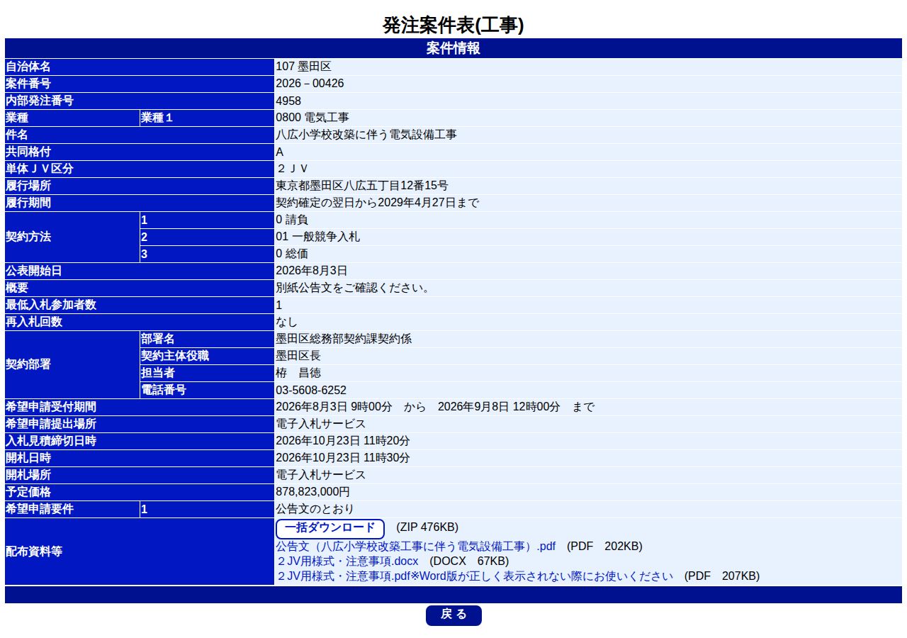 公告詳細ページの保存時点のスクリーンショット